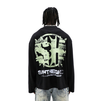 HeightsDistrict Saint Heights long sleeve T-shirt in black, featuring a comfortable fit and stylish design.