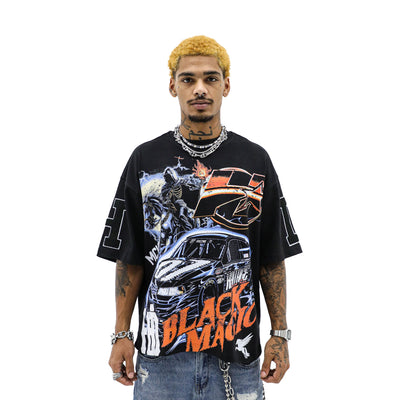 Black Magic T-shirt by HeightsDistrict featuring a bold black design on front, made from soft, high-quality fabric.
