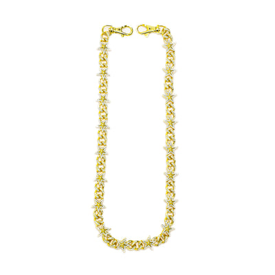 Gold Shooting Star Wallet Chain by HeightsDistrict, featuring a chain with star-shaped charms and secure clip attachments.