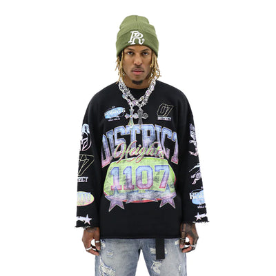 Heights Athletics long sleeve shirt from HeightsDistrict, shown in black with logo detail on front.