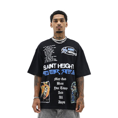 Saint Heights "May God Bless You" T-shirt featuring a comfortable fit and inspirational design on soft fabric.