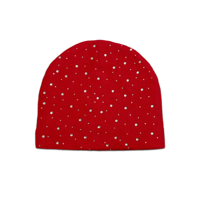 Red Constellation Jewel Beanie by HeightsDistrict featuring a starry constellation pattern, soft knit fabric, and snug fit.