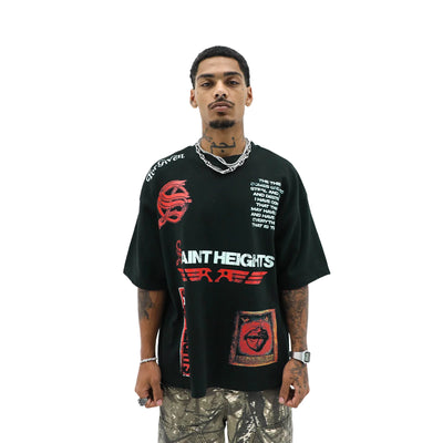 HeightsDistrict Sinners Future T-shirt featuring bold graphic design on black cotton fabric.