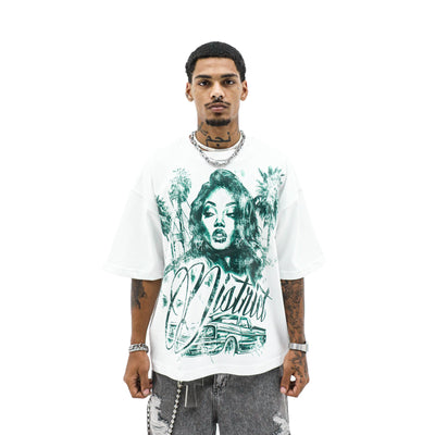 Black "Spin The Block" T-shirt by HeightsDistrict featuring bold white graphic text on the front.