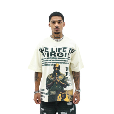 Black "Life Of Virgil" T-shirt by HeightsDistrict showing a front view with bold graphic design.