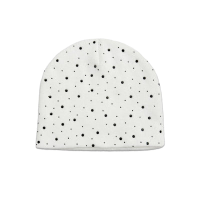 White Constellation Jewel Beanie by HeightsDistrict featuring a starry constellation pattern and a cozy knit design.
