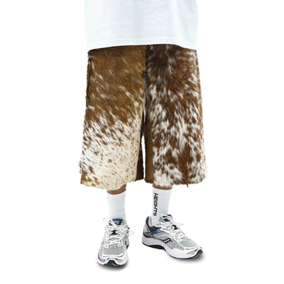 Cowhide leather shorts by HeightsDistrict, stylish shorts featuring a smooth leather finish and tailored fit.