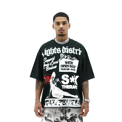 Black T-shirt from HeightsDistrict featuring "The Sex Therapist" graphic design, casual fit, and comfortable fabric.