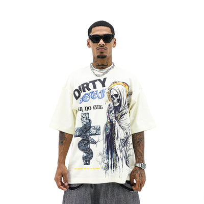 Black Devil Fled T-shirt by HeightsDistrict featuring a bold graphic design on the front.