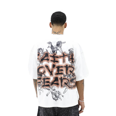 HeightsDistrict Holy Heights T-shirt featuring a stylish graphic design on a black cotton fabric.
