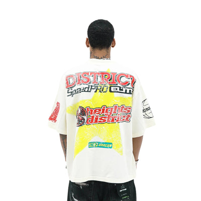 Black T-shirt from HeightsDistrict's Fast Wheels collection featuring a bold graphic design and comfortable fit.