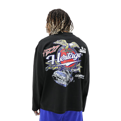 Heritage Classics Heritage Auto Club long sleeve T-shirt featuring vintage auto club logo, black fabric with printed design.