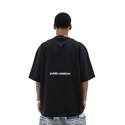 Public Relations Rodman Skeleton T-shirt featuring a detailed skeleton graphic on a casual black shirt.