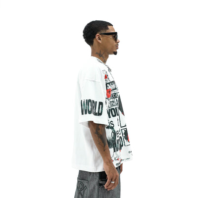 Youth World hoodie from HeightsDistrict featuring a colorful graphic design, worn by a person standing outdoors.