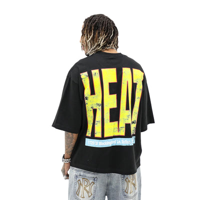 HeightsDistrict New Fine Pleasures T-shirt in soft fabric with graphic design, displayed on a white background.