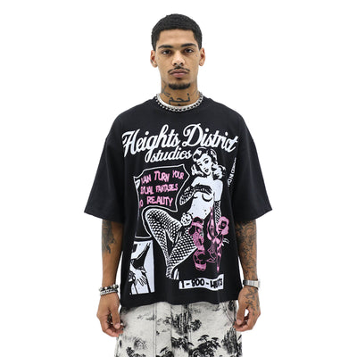 HeightsDistrict Sexual Fantasy T-shirt featuring a bold graphic design, made from soft, comfortable fabric for casual wear.