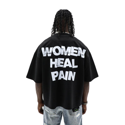 Women’s Heal Pain T-shirt by HeightsDistrict, light blue casual top with graphic design on front.