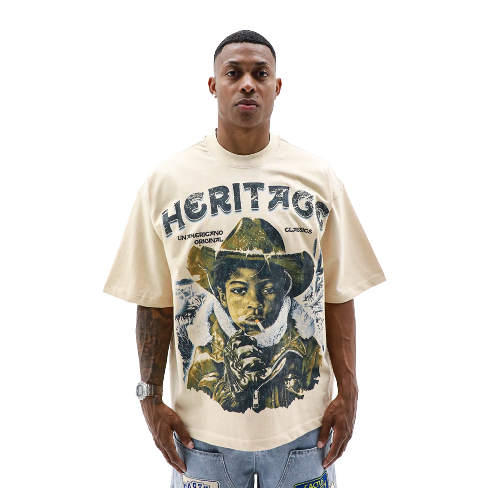 Heritage Cowboy T-shirt by HeightsDistrict featuring a vintage-inspired cowboy graphic on soft cotton fabric.