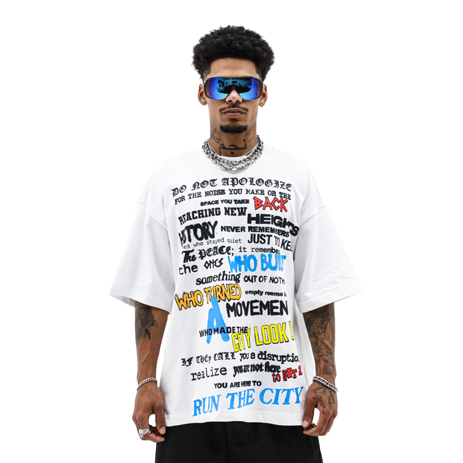 Black "No Apologies" T-shirt by HeightsDistrict, featuring bold front graphic and comfortable fit.