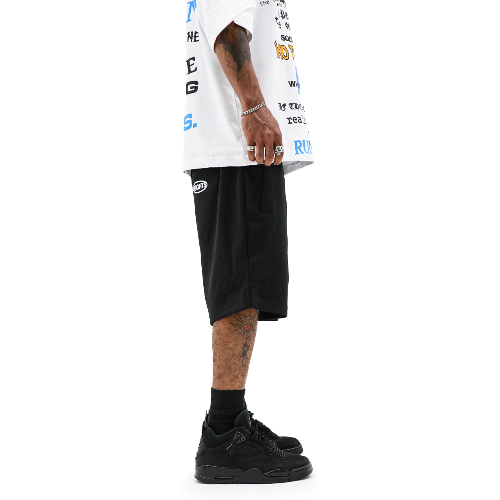 HeightsDistrict Heights HD uncut mesh shorts showing breathable mesh fabric, adjustable waistband, and athletic fit.