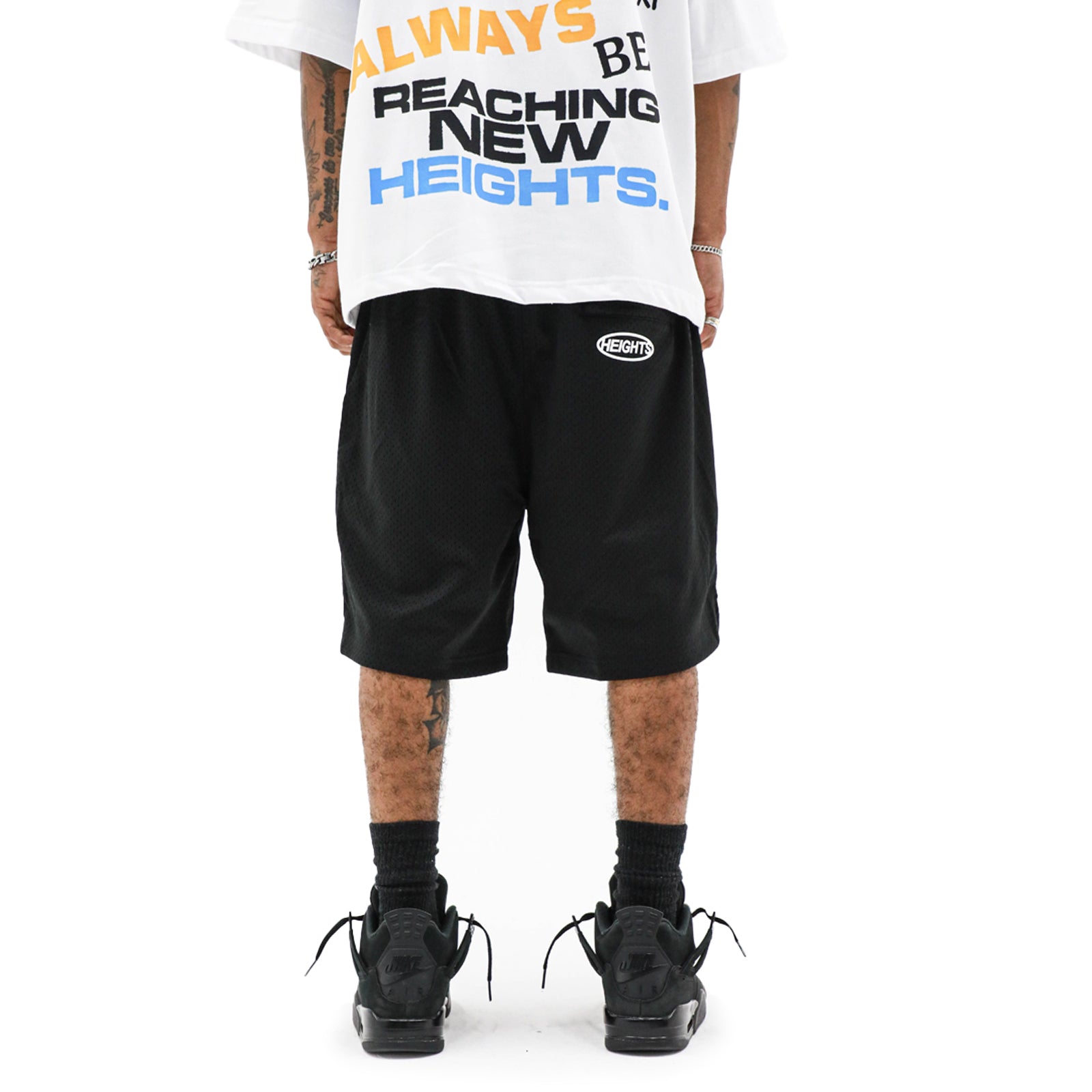HeightsDistrict Heights HD Uncut Mesh Shorts featuring black breathable mesh fabric and adjustable waistband.
