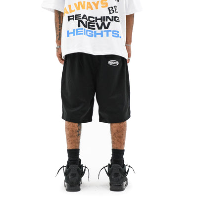 HeightsDistrict Heights HD Uncut Mesh Shorts featuring black breathable mesh fabric and adjustable waistband.