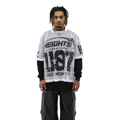 HeightsDistrict Heights Stadium jersey, a sporty top with team logo and vibrant colors, designed for casual or athletic wear.