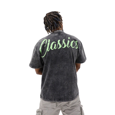 Heritage Classics vintage race T-shirt featuring retro design and classic fit, displayed on a plain background.