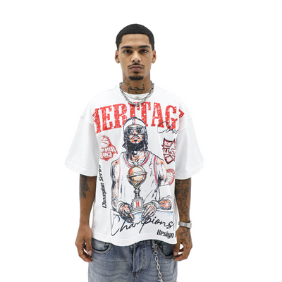 HeightsDistrict Heritage Summer League T-shirt featuring colorful championship design on a casual cotton shirt.