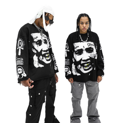 Black long sleeve shirt featuring the Key of Life design by HeightsDistrict, with a key graphic on the front.