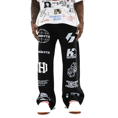 HeightsDistrict Logo Flares pants featuring the brand's logo design on stylish, fitted flare-leg denim pants.