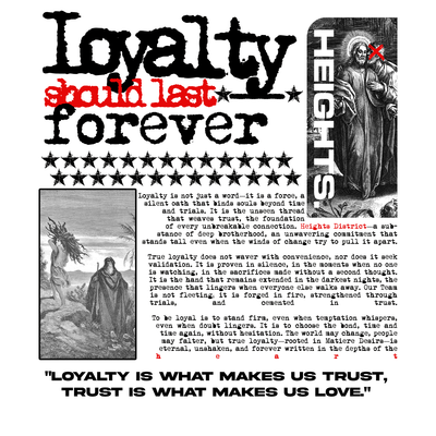 Black Loyalty Ain't Dead T-shirt by HeightsDistrict featuring bold white text on the front.