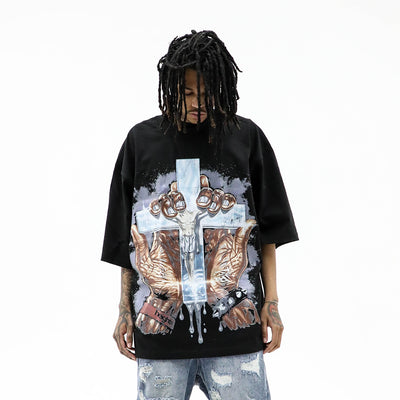 Front view of a Made From Pain T-shirt by HeightsDistrict featuring bold graphic design on black fabric.