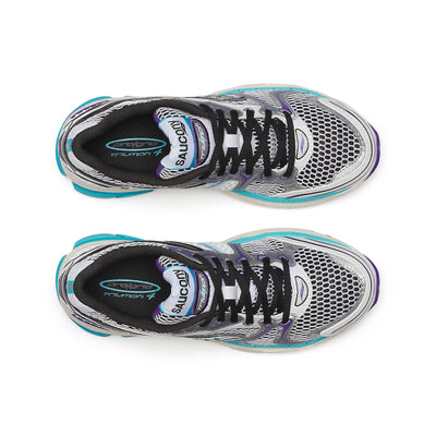 Saucony ProGrid Triumph 4 Galaxy running shoes with a sleek design and cushioned sole in vibrant colors.
