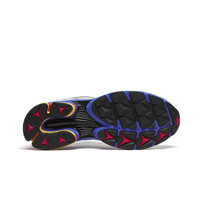 Saucony ProGrid Triumph 4 Galaxy running shoes with black and purple design, cushioned sole, and breathable mesh upper.