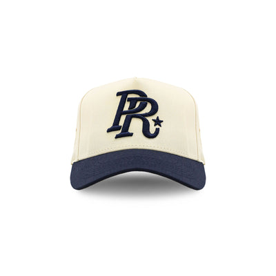 HeightsDistrict PR Varsity Snapback cap in navy with front logo embroidery, adjustable brim and classic varsity style.