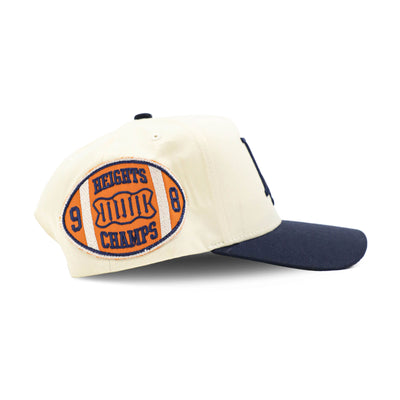 Navy PR Varsity Snapback cap by HeightsDistrict featuring a structured front and adjustable snapback closure.