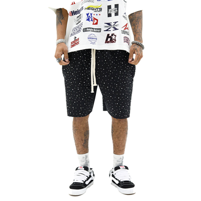 Sparkling rhinestone sweat shorts from HeightsDistrict with a casual, stylish design perfect for relaxed or trendy outfits.