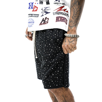 HeightsDistrict rhinestone sweat shorts with sparkling embellishments, casual yet stylish loungewear for women.