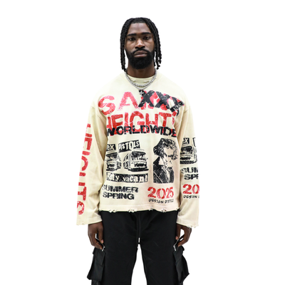 Saint Heights X long sleeve T-shirt in black with logo graphic on front, casual style for everyday wear.