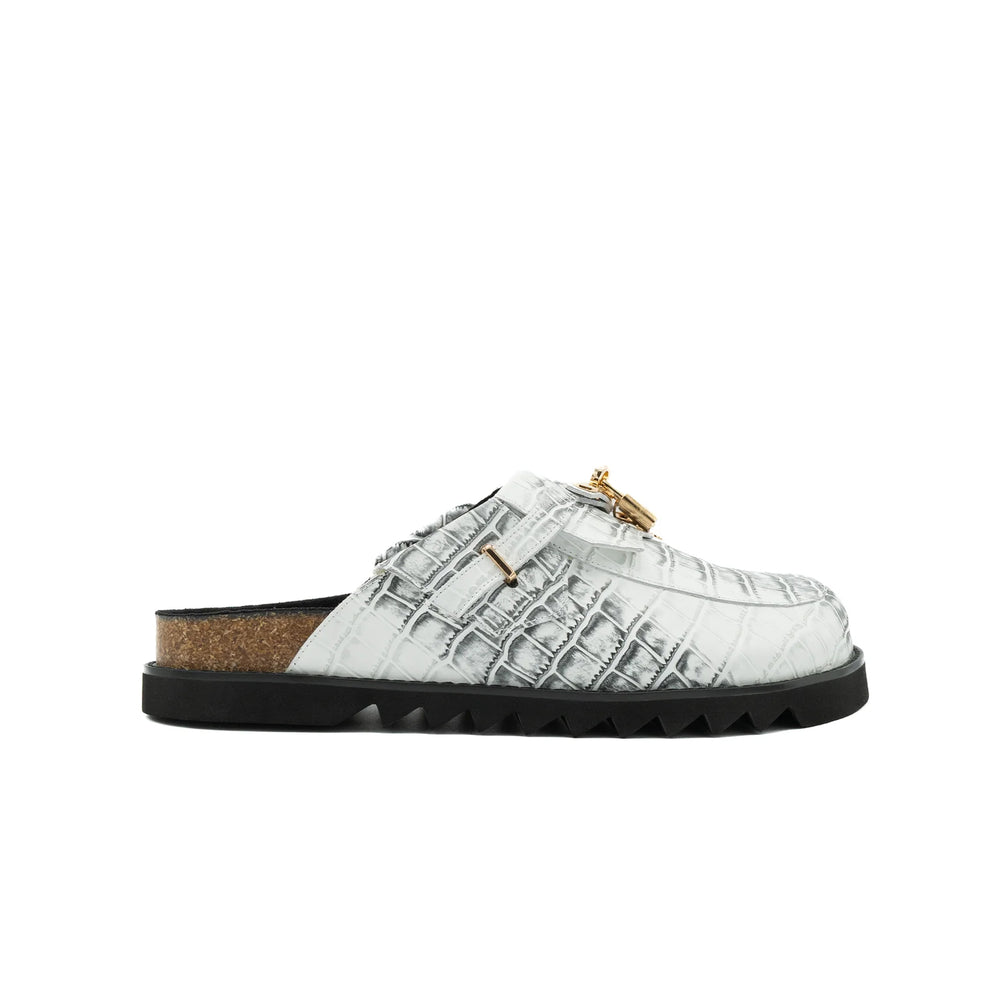 White Snakeskin Clog