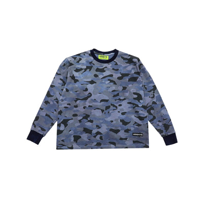 Blue hand-dyed camo thermal front