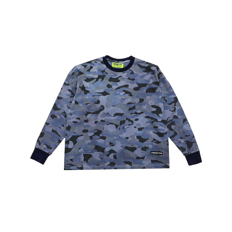 Blue hand-dyed camo thermal front
