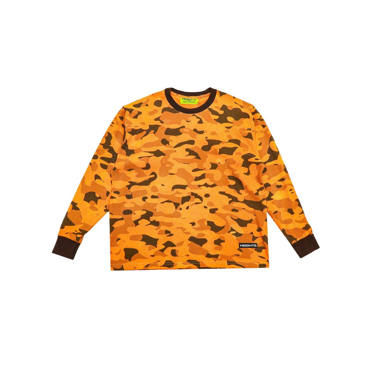 Orange hand-dyed camo thermal front