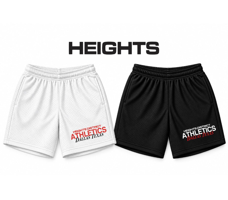 Heights Athletics mesh shorts in white and black