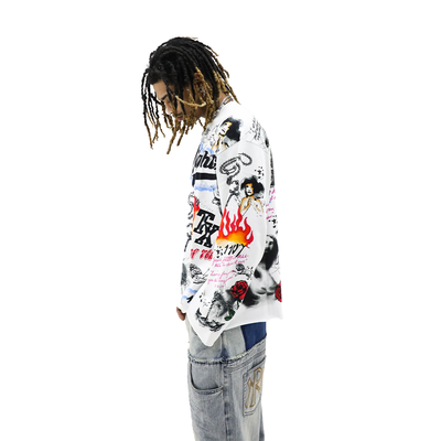 Saints Heights hoodie by HeightsDistrict featuring a graphic design on the front, shown in a close-up view of the fabric and print.