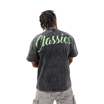Heritage Classics vintage race T-shirt showing a retro race car graphic on the back in classic style.