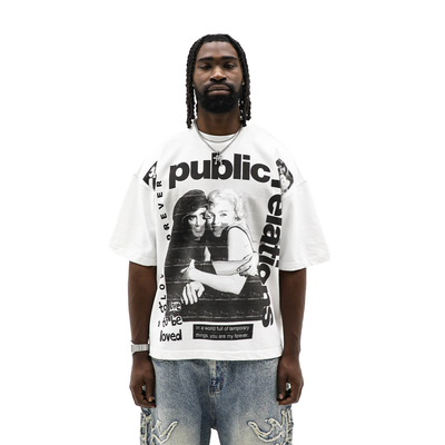 Public Relations white heavyweight tee - front archive collage print