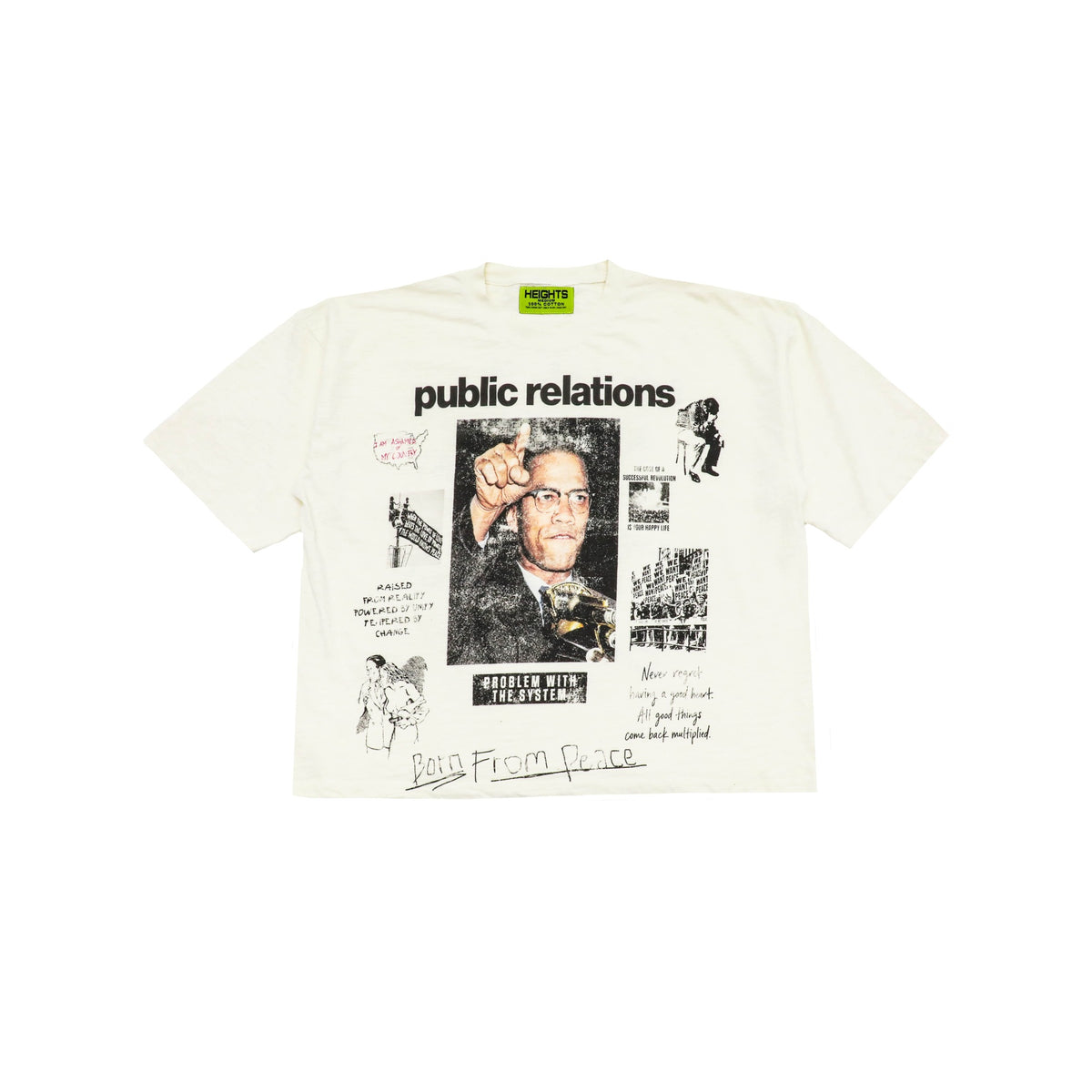 Public Relations Born From Peace Tee - Cream, front view