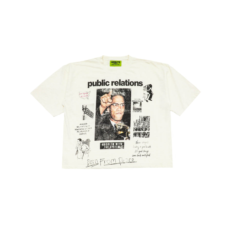 Public Relations Born From Peace Tee - Cream, front view